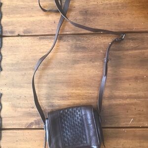 Cole Haan Brown Leather Woven Braided Crossbody Bag Purse Shoulder Small